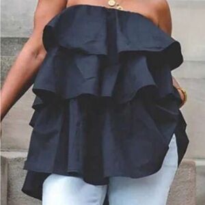 Elegant Black Ruffle Strapless Top